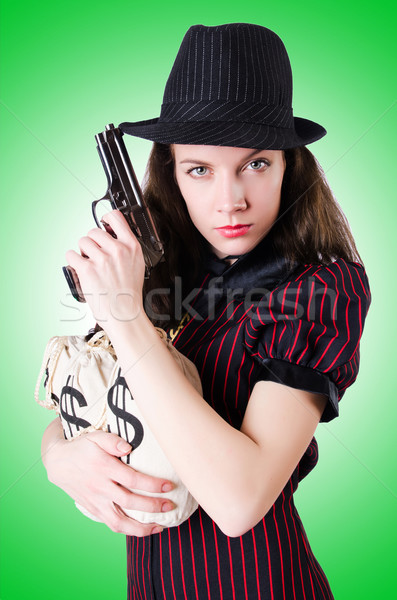 Imagine de stoc: Femeie · gangster · pistol · alb · model · fundal