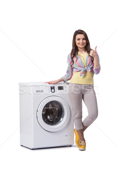 Woman tired after doing laundry isolated on white Stock photo © Elnur