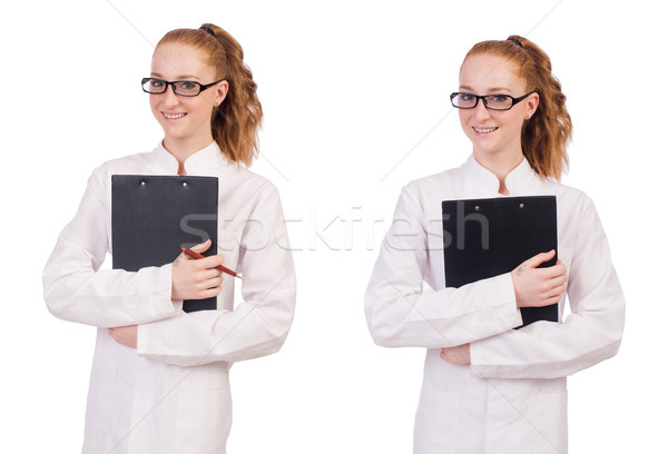 молодые медик Дать изолированный белый бумаги Сток-фото © Elnur