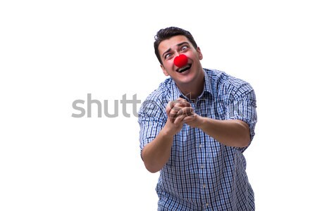 [[stock_photo]]: Drôle · homme · clown · isolé · blanche · fête