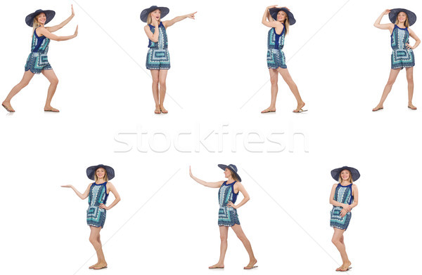 The collage of woman with panama hat isolated on white Stock photo © Elnur
