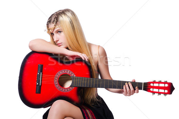 Gitáros nő izolált fehér zene buli Stock fotó © Elnur