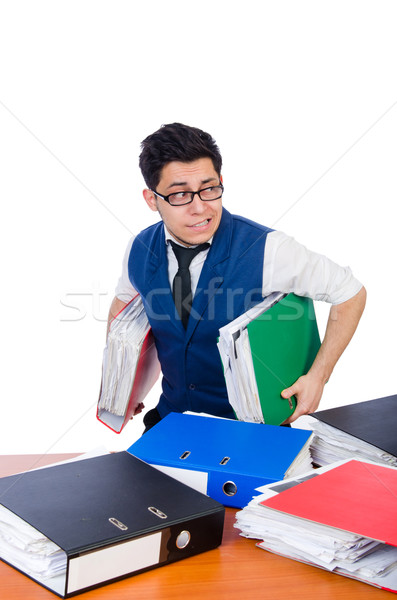 Stock photo: Funny man with lots of folders on white