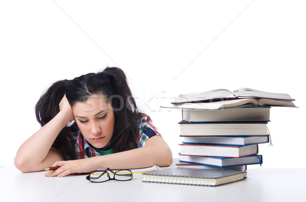 Obosit student alb fată cărţi Imagine de stoc © Elnur