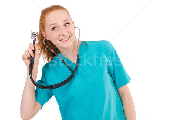Genç tıbbi stajyer stetoskop yalıtılmış beyaz Stok fotoğraf © Elnur
