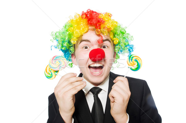 Clown with lollipop isolated on white Stock photo © Elnur