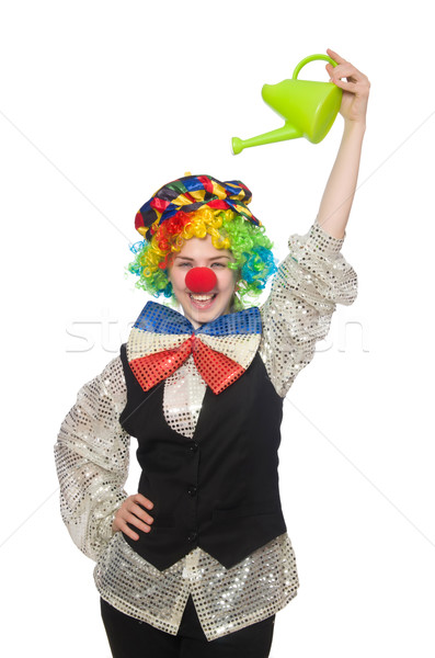 Stockfoto: Vrouwelijke · clown · gieter · geïsoleerd · witte · meisje