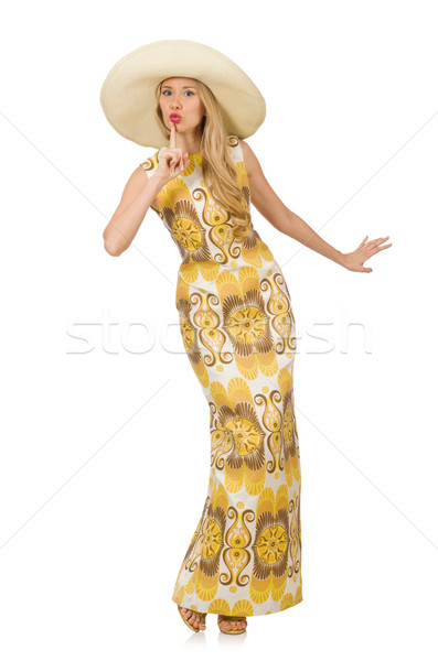 Young woman wearing hat and long summer dress isolated on white Stock photo © Elnur