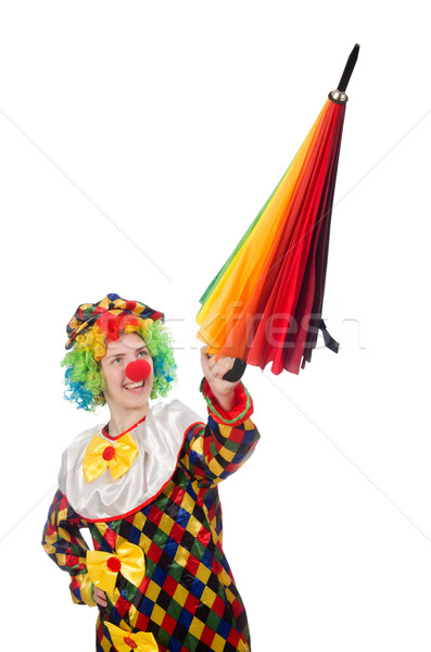 Clown with umbrella isolated on white Stock photo © Elnur