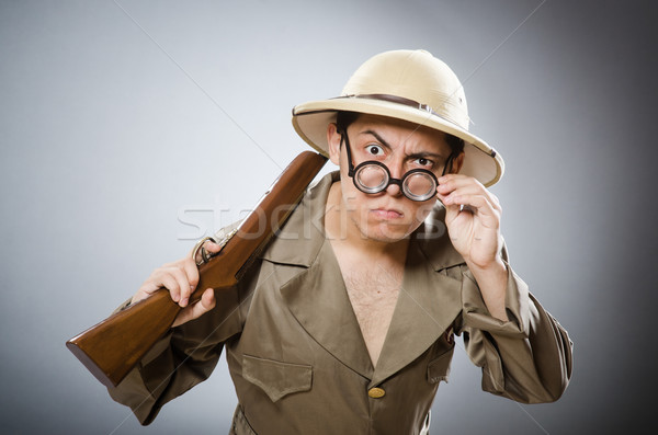 Vicces vadász vadászat fegyver szemüveg jókedv Stock fotó © Elnur