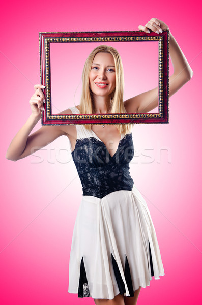 Jeune femme cadre photo blanche bois modèle amusement [[stock_photo]] © Elnur