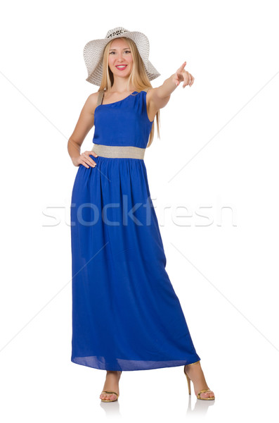Beautiful woman in long blue dress isolated on white Stock photo © Elnur