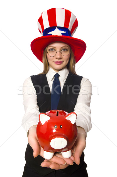 Nő visel kalap amerikai szimbólumok munka Stock fotó © Elnur