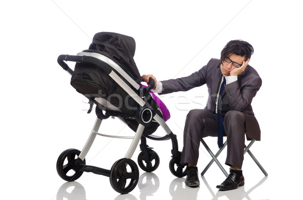 Funny dad with baby and pram on white Stock photo © Elnur