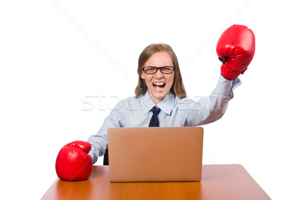 Office employee at job wearing box gloves isolated on white Stock photo © Elnur