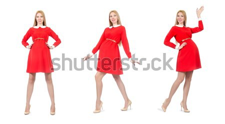 Mulher jovem vestido vermelho isolado branco mulher menina Foto stock © Elnur
