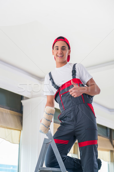 [[stock_photo]]: Jeunes · peintre · peinture · plafond · construction · mur