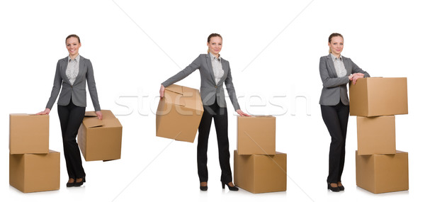Stock photo: Composite image of woman with boxes on white