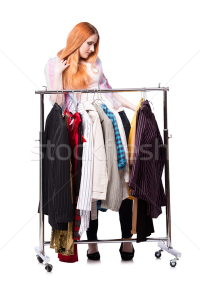 [[stock_photo]]: Femme · vêtements · magasin · isolé · blanche