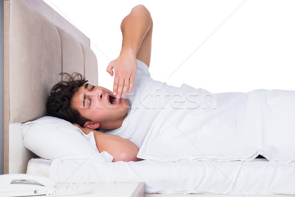 Mann Bett Leiden Schlaflosigkeit traurig Schlaf Stock foto © Elnur