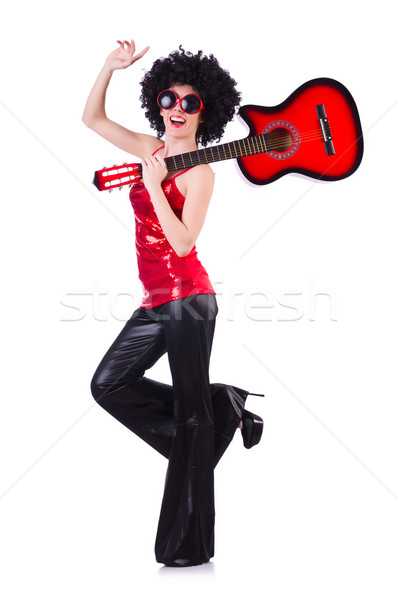 Young singer with afro cut and guitar Stock photo © Elnur