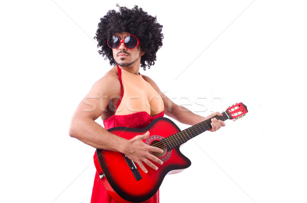 Man in woman clothing with guitar Stock photo © Elnur