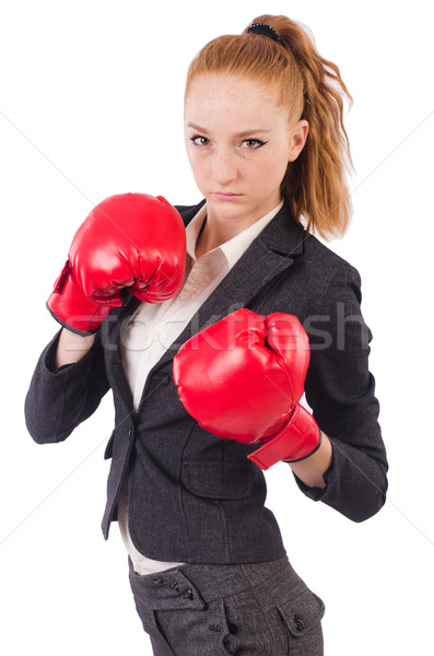 Woman businesswoman with boxing gloves on white Stock photo © Elnur