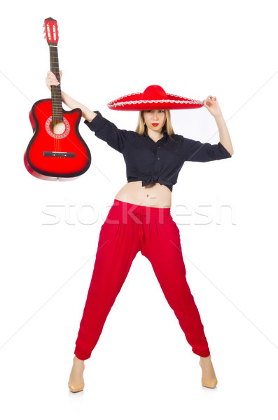 Mexican femme guitariste isolé blanche fête Photo stock © Elnur