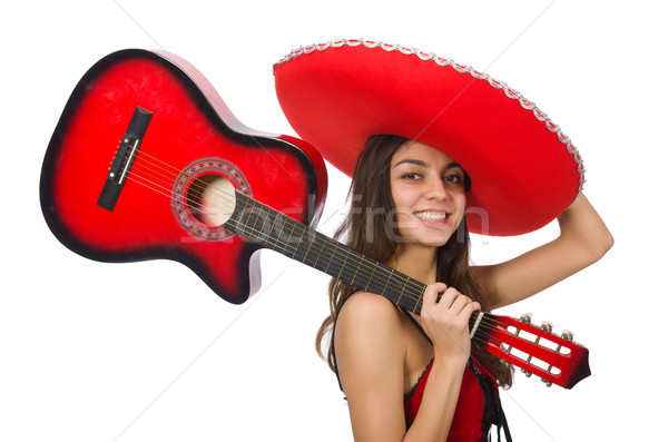 Woman wearing red sombrero isolated on white Stock photo © Elnur
