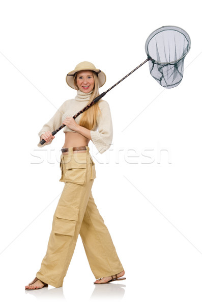 Woman with catching net isolated on white Stock photo © Elnur