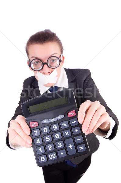 Stock photo: Woman with calculator in fraud concept isolated on white