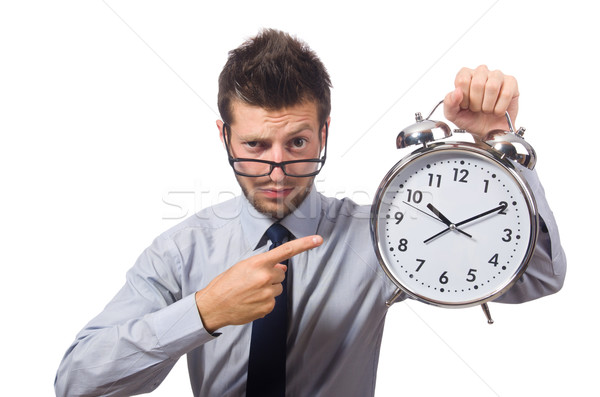 Człowiek zegar spełniają ostateczny termin odizolowany biały człowiek Zdjęcia stock © Elnur