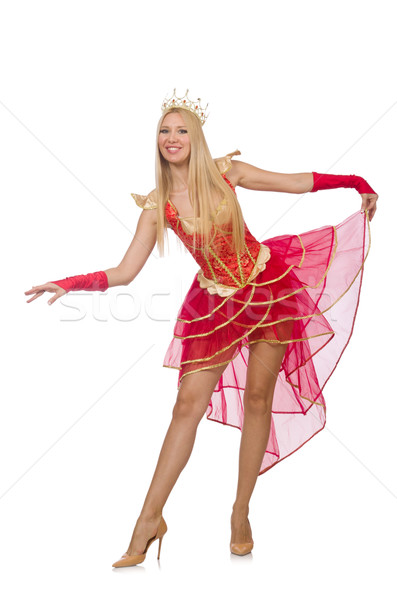 Foto stock: Rainha · vestido · vermelho · isolado · branco · mulher · dançar