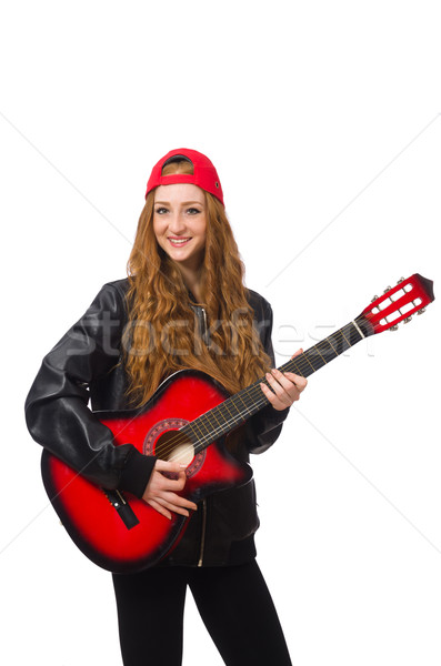 Stock photo: Pretty girl with guitar isolated on white