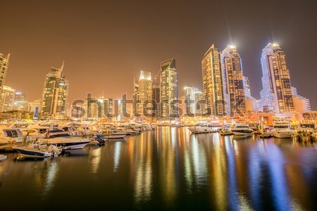 Dubai marina Wolkenkratzer Nacht Himmel Wasser Stock foto © Elnur