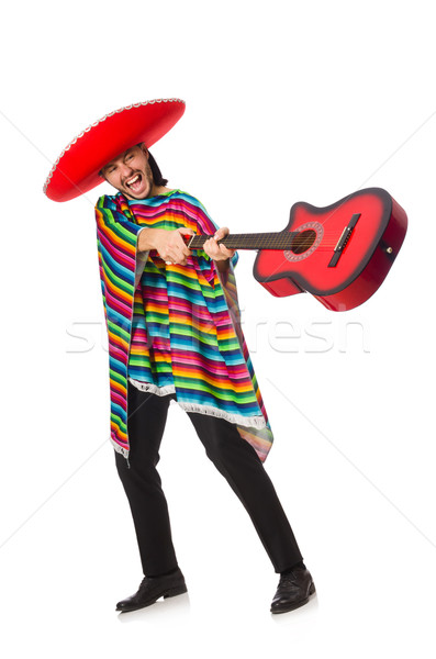 Mexican in vivid poncho holding guitar isolated on white Stock photo © Elnur