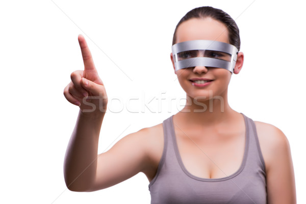 Femeie techno ochelari izolat alb tehnologie Imagine de stoc © Elnur