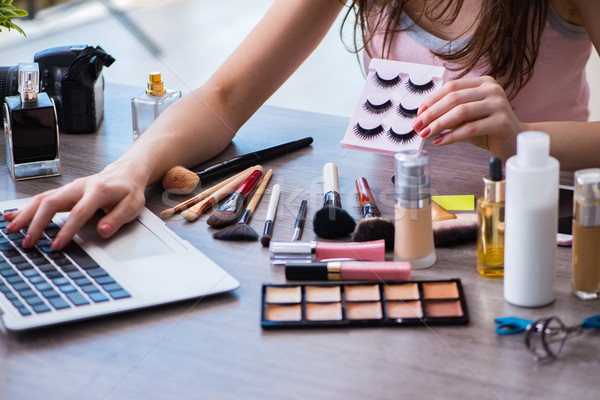 Fashion blogger with make-up accessories Stock photo © Elnur