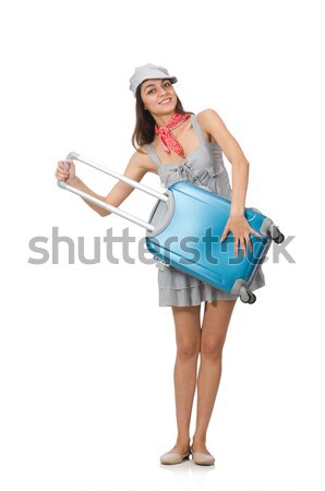 Zdjęcia stock: Kobieta · kostium · popychanie · faktyczny · przeszkoda · uśmiech