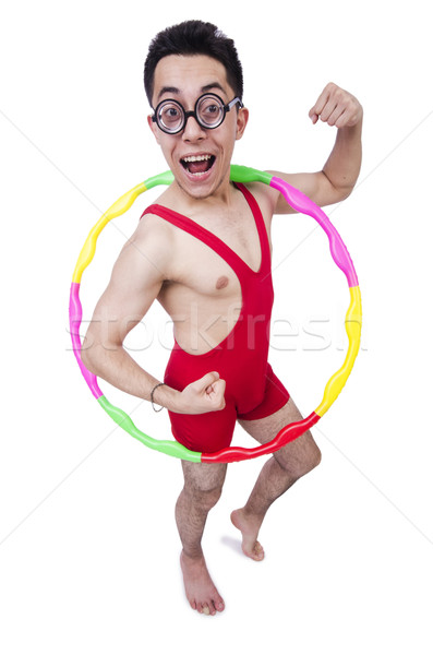 Funny sportsman with hula hoop on white Stock photo © Elnur