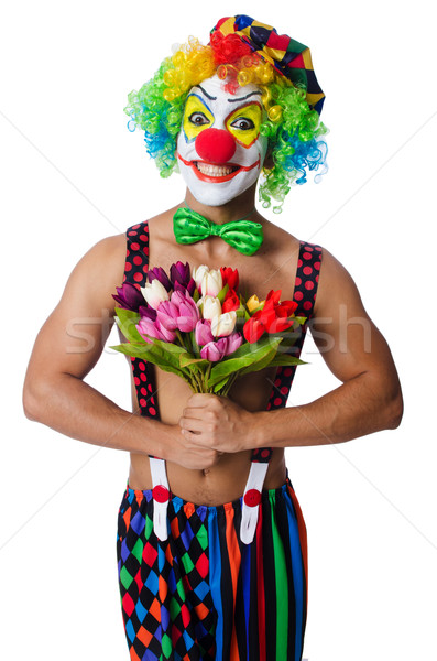 Clown with flowers on white Stock photo © Elnur