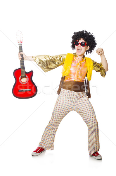 Man with guitar isolated on white Stock photo © Elnur