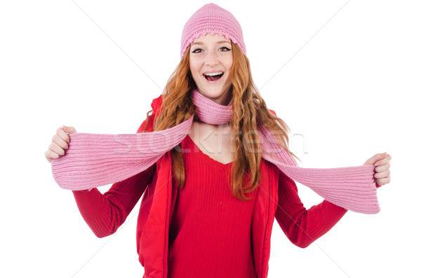 Frau warme Kleidung isoliert weiß Mädchen glücklich Stock foto © Elnur