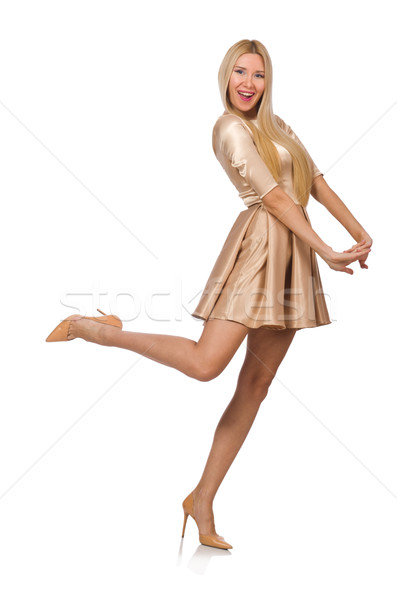 Csinos lány szatén mini ruha izolált Stock fotó © Elnur