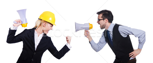 Two businessmen with loudspeakers isolated on white Stock photo © Elnur