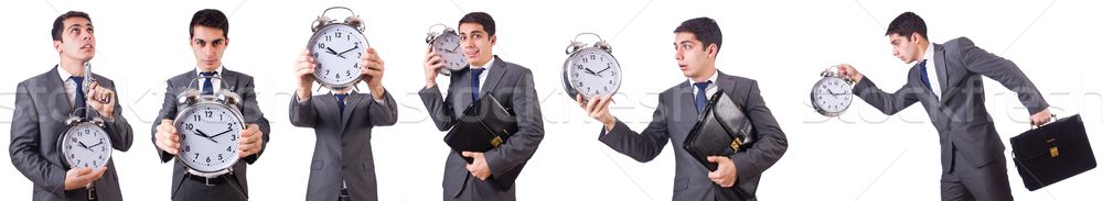 Stock photo: Man with clock isolated on white