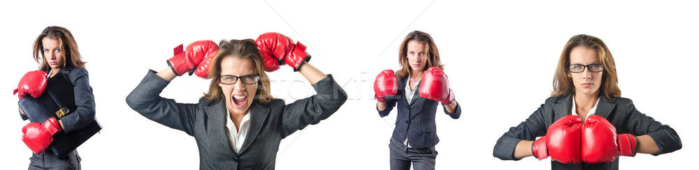 Young woman with boxing gloves isolated on white Stock photo © Elnur