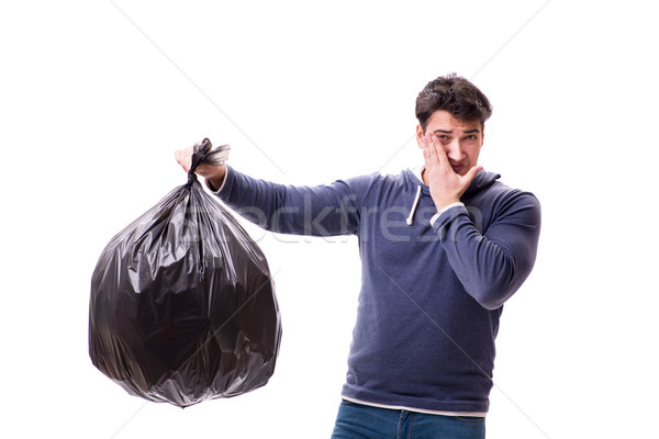 Człowiek śmieci worek odizolowany biały człowiek biały Zdjęcia stock © Elnur
