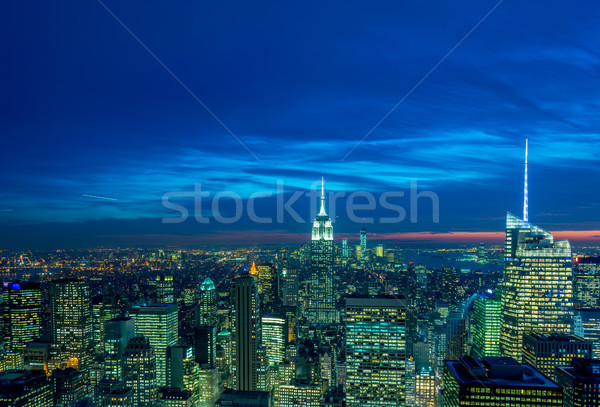 Night view of New York Manhattan during sunset Stock photo © Elnur