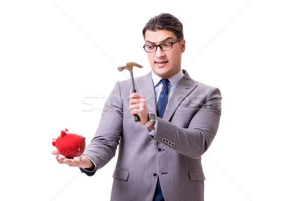 Businessman breaking piggybank isolated white background Stock photo © Elnur